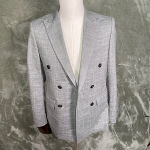 Tazzio Blazer Mens 36R Gray Plaid Double Breasted Slim Fit Suit Jacket Formal